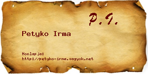 Petyko Irma névjegykártya